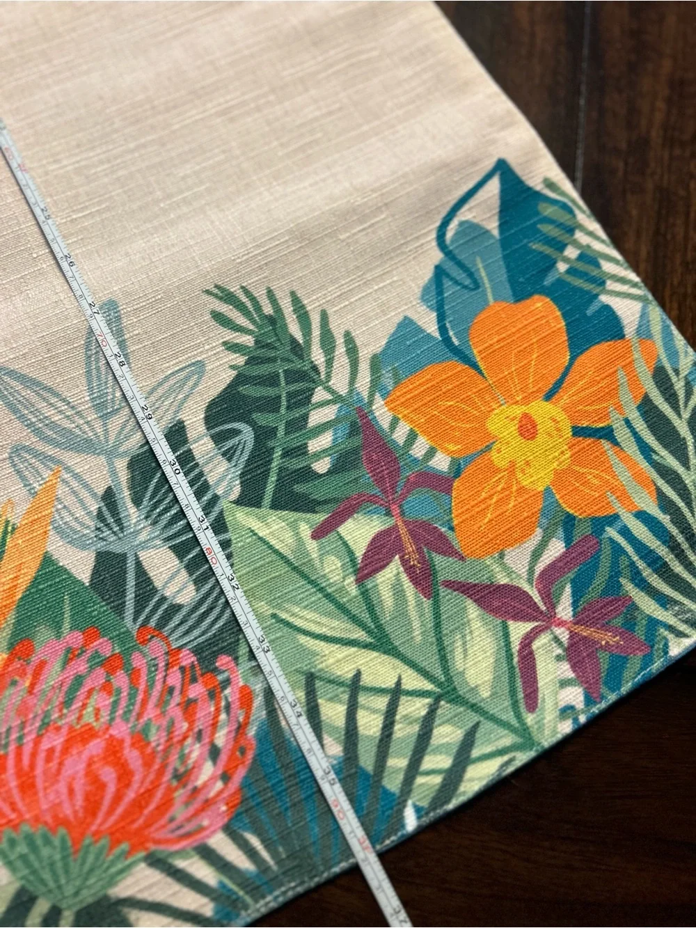 Tropical Floral Table Runner - Beige with Multicolor Accents